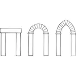 Vektor ClipArt-bilder av tre olika arch typer i enkel svart och vitt