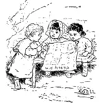 Children reading newspaper vector illustration