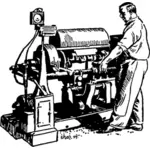 Vector Illustrasjon av mann arbeider i bilfabrikk