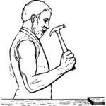 DIY pracovník drží kladivo vektorové ilustrace