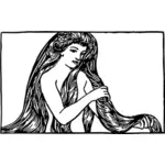 Vektor gambar gadis dengan rambut panjang