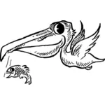 Pelican con peces vector clip art