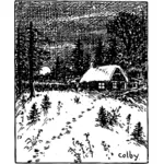 Векторная иллюстрация сцены снега в перо и чернила