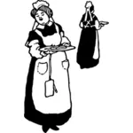 Векторная иллюстрация официантка перед зеркалом