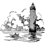 海のシーンのベクトル描画の灯台