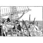 古い軍艦シーン ベクトル描画のセーリング