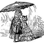 Hund und Katze mit Regenschirm Vektor Zeichnung
