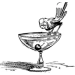 Vector de desen de pasăre pe pahar de cocktail