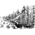 ओल्ड dockside वेक्टर छवि पर जहाज पाल