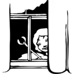 Immagine vettoriale della ragazza affacciata alla finestra