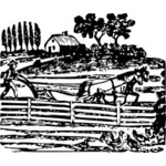 Vektor illustration av jordbrukare som arbetar på hans mark