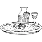 Pizza og wine vektortegning