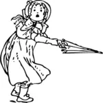 Vektorigrafiikka tytöstä avaamassa sateenvarjoa