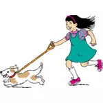 Flicka gångavstånd hund vektorbild