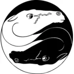Vektor Klipart Ying Yang symbol s koněm