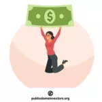 Lycklig kvinna med dollarsedeln