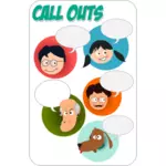 Vector graphics of cartoon characters with talk bubbles