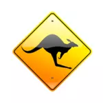 Kangaroo on road caution sign vector drawing