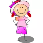 गुलाबी और लाल छड़ी आंकड़ा मुस्कुराते हुए लड़की के ड्राइंग वेक्टर