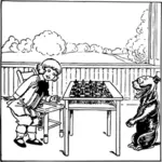 Copil şi câine jucând şah vectorul miniaturi