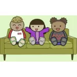 Enfants sur un canapé regarder TV dessin vectoriel