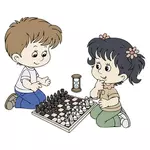 Niños de dibujos animados jugando al ajedrez