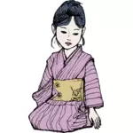 Dessin de dame asiatique kimono violet vectoriel