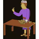 Ilustración de vector de rey contando su dinero