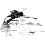 Caricature of a kingfisher bird fishing