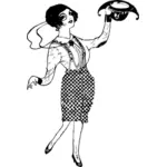 Векторное изображение счастливой леди в клетчатые платья