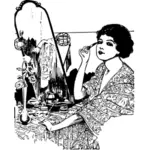 Black and white clip art of a woman with make-up
