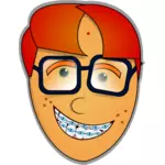Clipart vectorial de chico de nerd con anteojos y dientes de la prótesis
