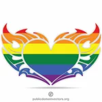 Coração ardente com bandeira LGBT