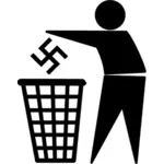 Иллюстрация человека положить нацистские эмблемы в мусор