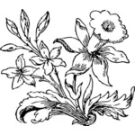 Vektor ClipArt-bilder av liten blomma i svart och vitt
