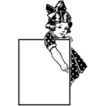 Imagem vetorial de menina com uma placa de sinalização em branco