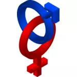 3D-stijl mannelijke en vrouwelijke symbolen vector illustraties