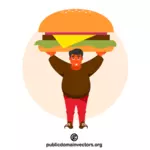 Bărbat care transportă un hamburger mare