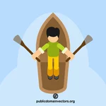 Art de clip de vecteur de bateau d'aviron d'homme