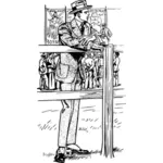 Vektor illustration av gentleman i elegant kostym lutar mot staket