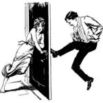 Man kicks door vector illustration