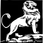 Klip seni ilustrasi memotong kayu singa dalam hitam dan putih