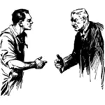 Vector clip art of old and young man about to shake hands