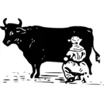 Vektor Zeichnung der Mann eine Kuh melken