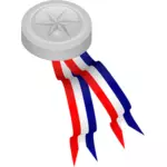 Silver medallion with blue, white and red ribbon vector image