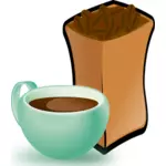 녹색 컵 커피 커피 콩의 자루의 벡터 이미지