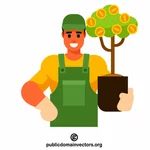 Jardineiro com uma árvore de dinheiro
