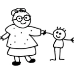 Illustrazione vettoriale di mamma disegnati a mano, tenendo la mano del figlio