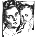 Ilustración del vector de la madre y el bebé asustado
