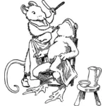 Vector illustration of a mouse shaving a frog